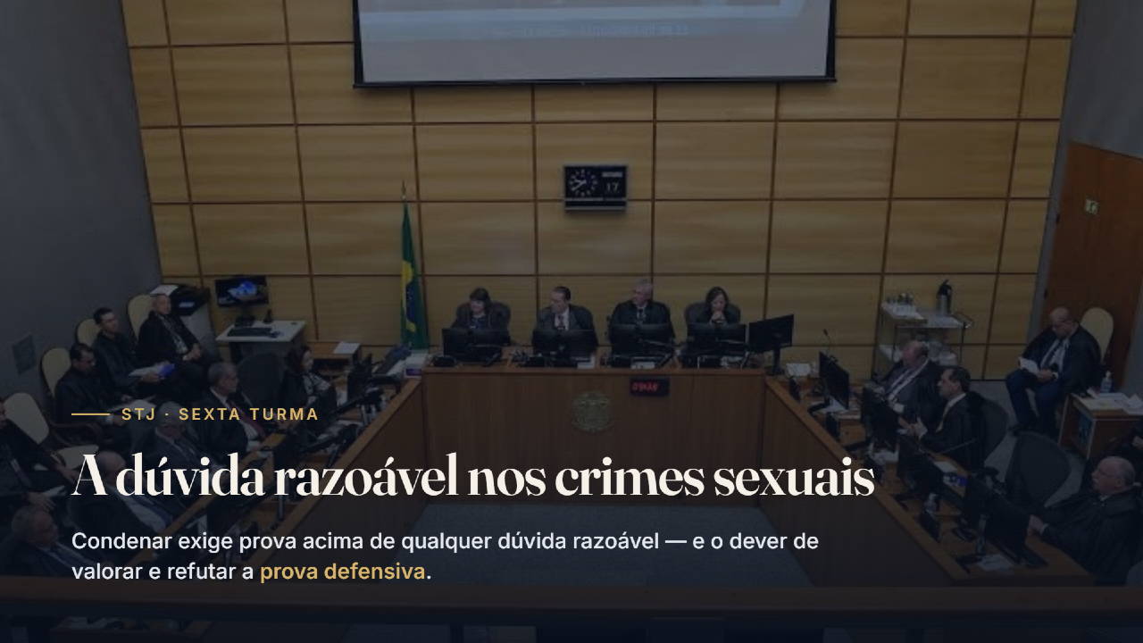 STJ decide - Dúvidas razoáveis nas imputações de crimes sexuais e a prova defensiva 